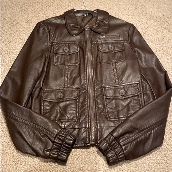 Glassons Jackets & Coats Glassons Faux Leather Brown Bomber Jacket
